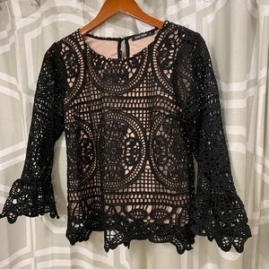 Beau Tissu black lace crochet top